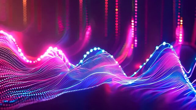 Vibrant abstract light waves with colorful patterns creating a dynamic visual experience in a stunning display.