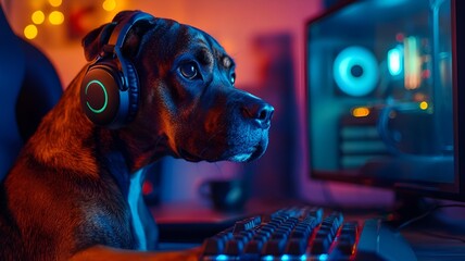 Dog playing video game 