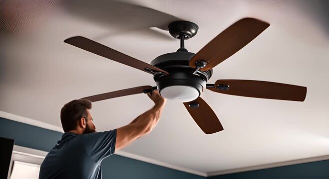 Man installing a ceiling fan.