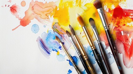 Obraz premium Vibrant Set of Art Brushes and Watercolor Paper on Clean White Background