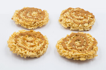 Stack of rice cracker, rice cracker with coconut palm sugar.