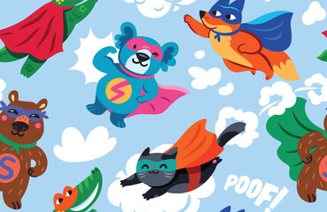 Superhero animals seamless pattern