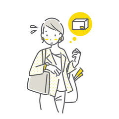 荷物の受け取りを心配する帰宅途中の女性　シンプルでお洒落な線画イラスト