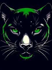 cat's face with bright colorful eyes in vector style on a black background