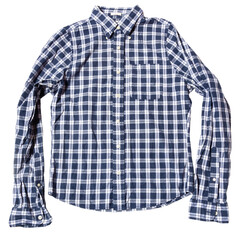 blue check long sleeve button up men's shirt isolated