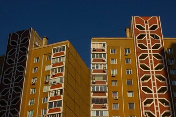 yellow post soviet old building