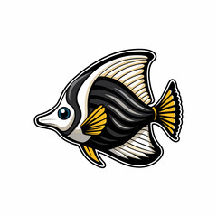 Cartoon butterfly fish with black and white coloring.