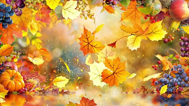 Autumn Harvest Background with falling autumn leaves