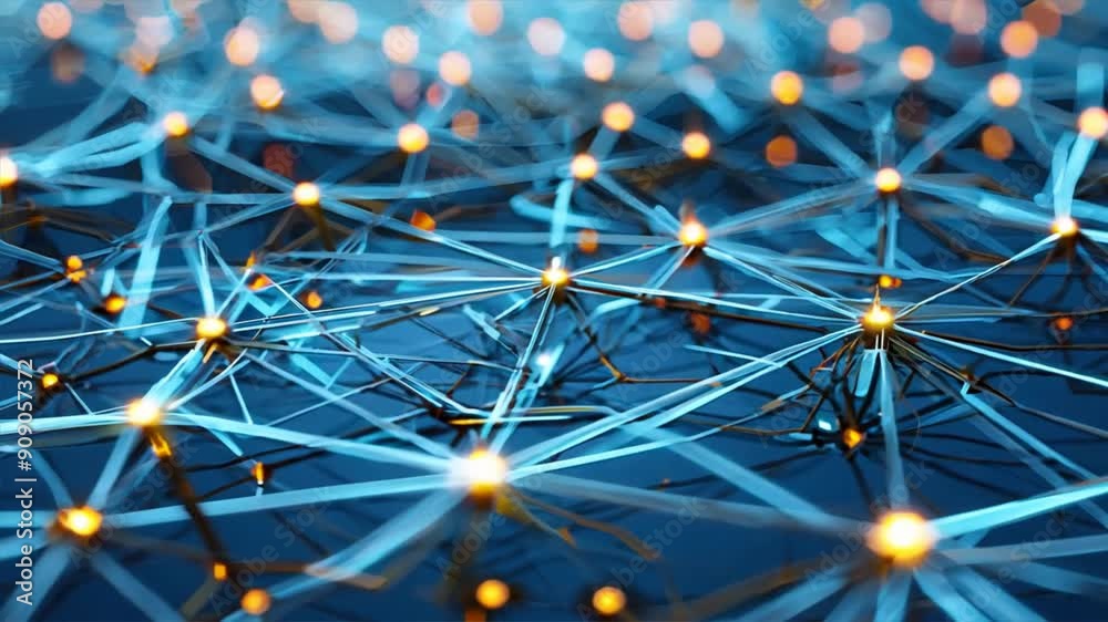 Poster abstract background with interconnected dots and lines representing a communication network
