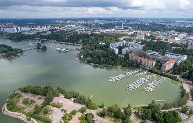 Aerial drone view of Helsinki cityscape capital of Finland