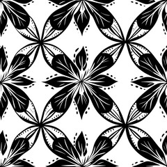Fototapeta premium Chic, angular flowers with stylized petal shapes and symmetrical foliage, seamless pattern vector