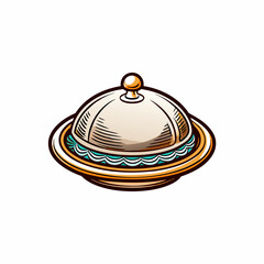 Isometric 3D line art icon of a dish with a lid.