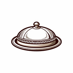 Isometric icon of a dish with a lid, designed in a technical 3D line art style.