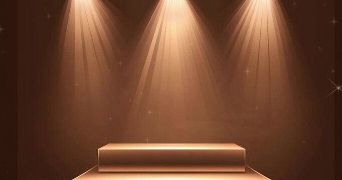 Theater stage with three spotlights shining on the center of an empty square podium vector illustration. This design can be used for promotional materials or posters for theater events
