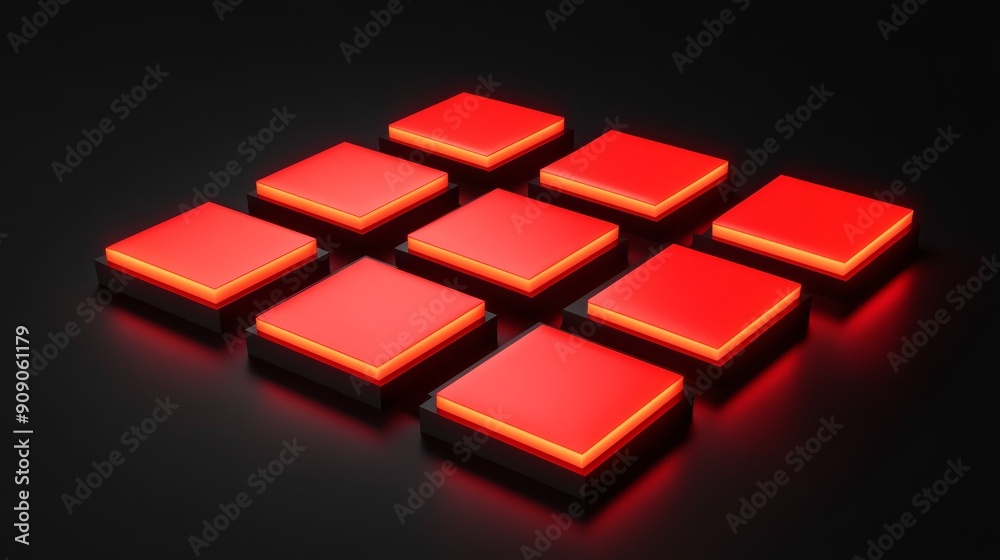 Poster red illuminated squares on black background