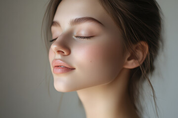 Naklejka premium A close up of a girl's face with her eyes closed
