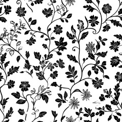 Romantic countryside depictions with intricate foliage and floral accents, seamless pattern vector