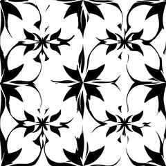 Fototapeta premium Symmetrical petal shapes with intricate geometric centers, sharp edges contrasting with smooth floral curves, seamless pattern vector