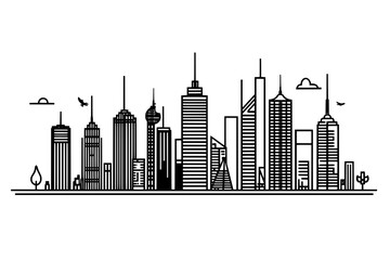 Fototapeta premium City skyline with diverse architectural styles and clear skies, vector illustration art