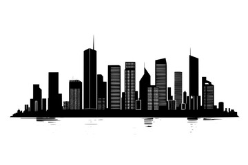 Obraz premium Coastal city skyline with tall and short buildings near the waterfront, vector illustration art