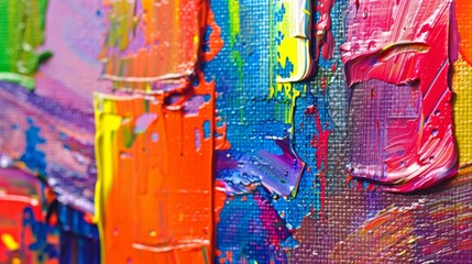 This image showcases a vivid abstract painting with thick, textured strokes in a variety of bright colors, creating a lively and dynamic composition that draws the eye.