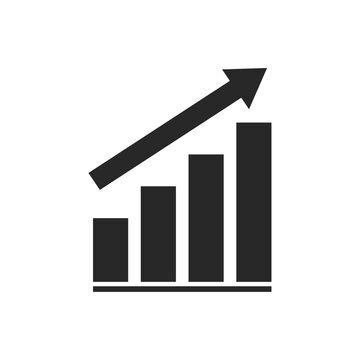 Graph going Up sign with black arrows vector. Flat design vector icon of a concept of sales bar chart symbol icon bar chart with arrow moving up.