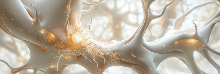 Abstract representation of a microcosm featuring intricate white neural-like structures with glowing elements