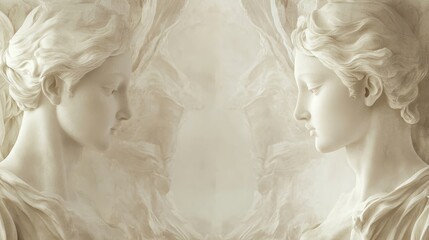 Fototapeta premium A classic marble sculpture of a woman with a soft, dreamy reflection, ideal for artistic and decorative purposes.