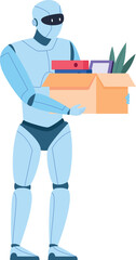 Robot with office stuff box. Employing android illustration