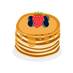 pancakes with honey and strawberries and berries