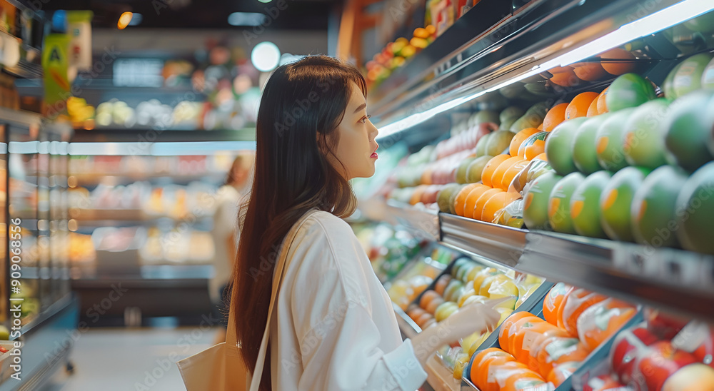 Wall mural Woman in the supermarket