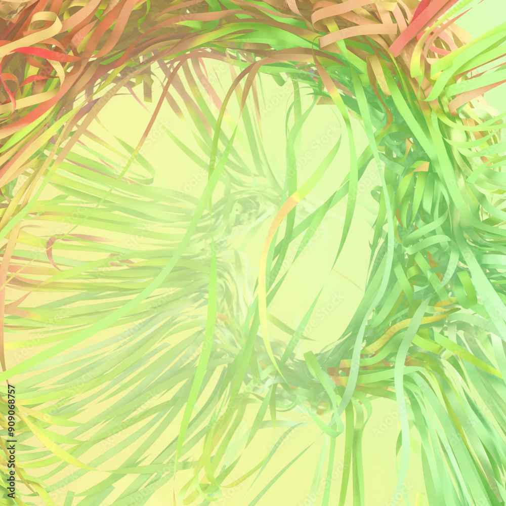 Poster A multitude of paper strips intertwine and twirl on a dynamic digital background. 3d rendering digital illustration