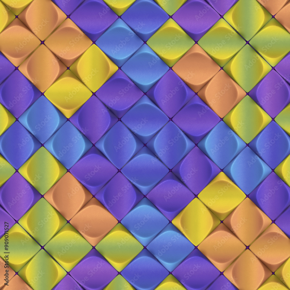 Fototapete Digital illustration of a pattern consisting of a series of interlocking three-dimensional shapes. 3d rendering