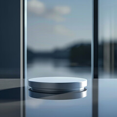 interior of a modern house with close up product display podium