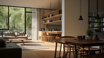 Modern Kitchen with Wooden Furniture and Natural Light