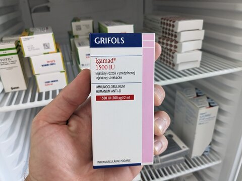 Prague, Czech Republic - July 13, 2024: GRIFLOS infusion with IMMUNOGLOBULIN active substance by GRIFOLS, used for immune support and IVIG therapy.