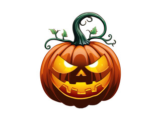 Obraz premium Glowing Halloween Pumpkin: Spooky Jack-o'-Lantern with Curling Vine Stem, Perfect for Autumn Festivities and Seasonal Decor