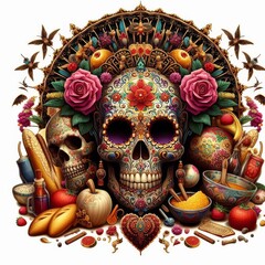 Dia de Muertos attributes detailed in photo realistic style
