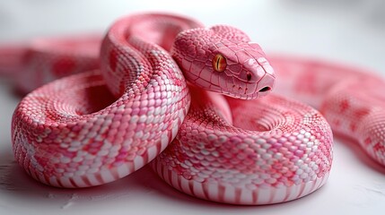 Fototapeta premium A striking pink snake rests gracefully, showcasing its unique scales and vibrant color