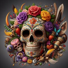 Fototapeta premium Dia de Muertos attributes detailed in photo realistic style 