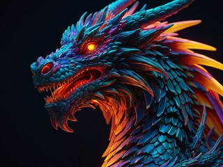 Fototapeta premium Abstract neon light Dragon wallpaper, glowing space background