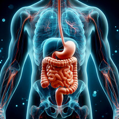 3D illustration of the human digestive system organs.