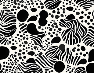 Fototapeta premium Cow Texture Animal Print Seamless Pattern Black and White Shapes