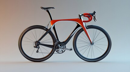 Fototapeta premium Carbon Fiber Speedster: Sleek orange and black road bike against a minimalist backdrop.