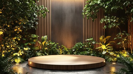 Wooden Platform Surrounded by Lush Greenery