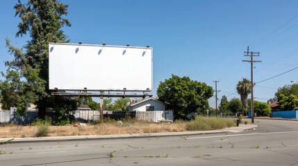 Obraz premium Clean White Billboard Display in Peaceful Residential Neighborhood