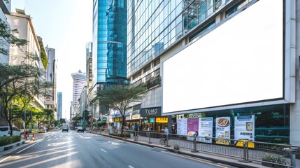 Obraz premium Blank White Billboard Display Near Shopping Mall Entrance