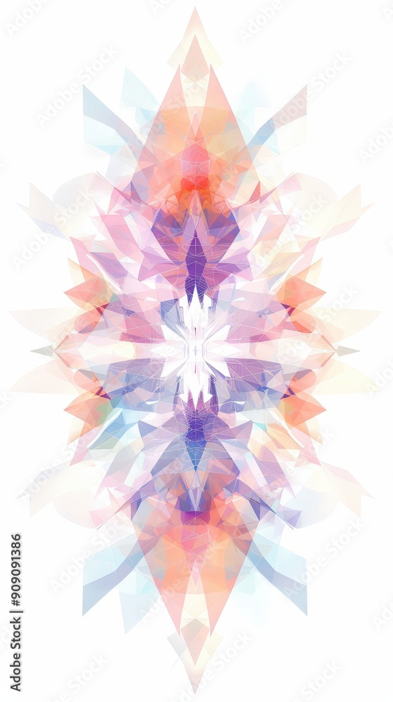 Poster soft pastel geometric shapes create a harmonious symmetrical pattern, showcasing gentle curves and s