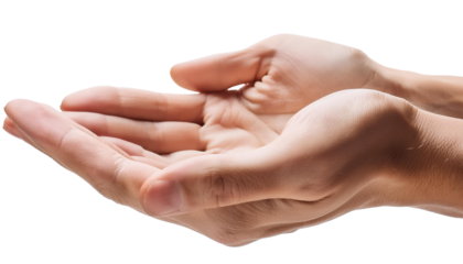 Close-up of extended hands with open palms, symbolizing giving, receiving, or asking. Perfect for concepts of support and help.