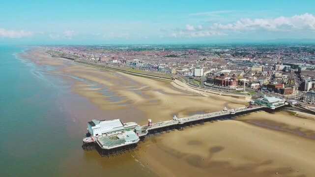 Aerial view of North Pier in Blackpool, west of England